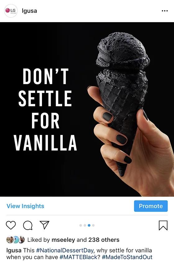 "Don't settle for vanilla" Insagram post screenshot 