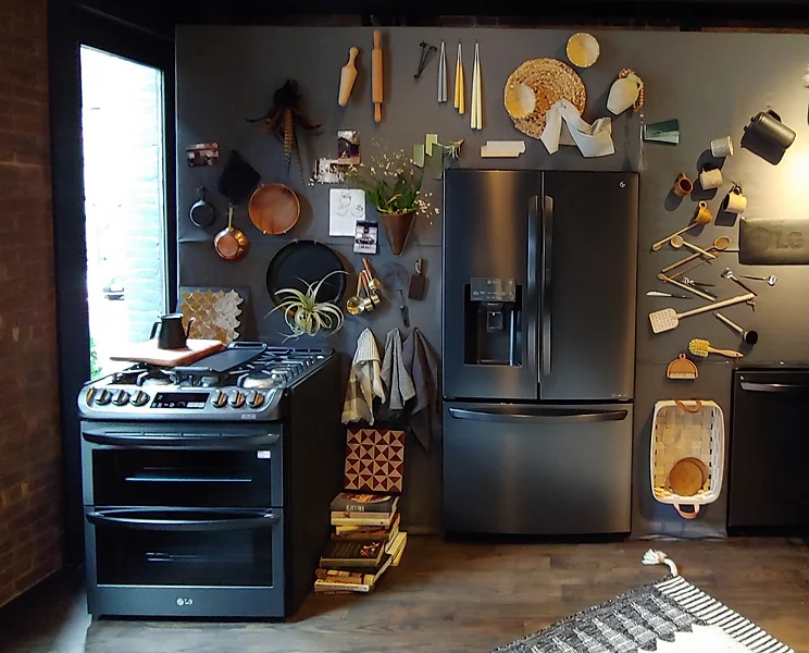 Kitchen showroom interior with LG Matte Black appliances