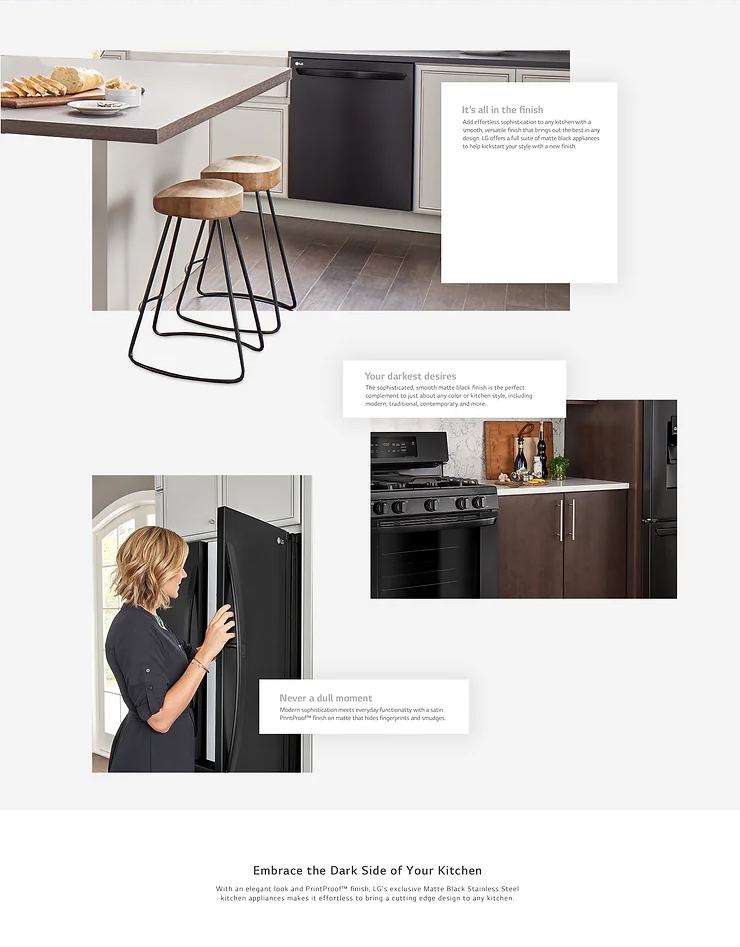 screenshot of LG's Matte Black webpage (2nd portion)